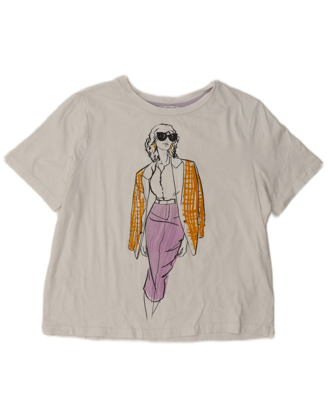 Zara Mujer Camiseta Gráfica Extragrande Top UK 10 Small Blanco