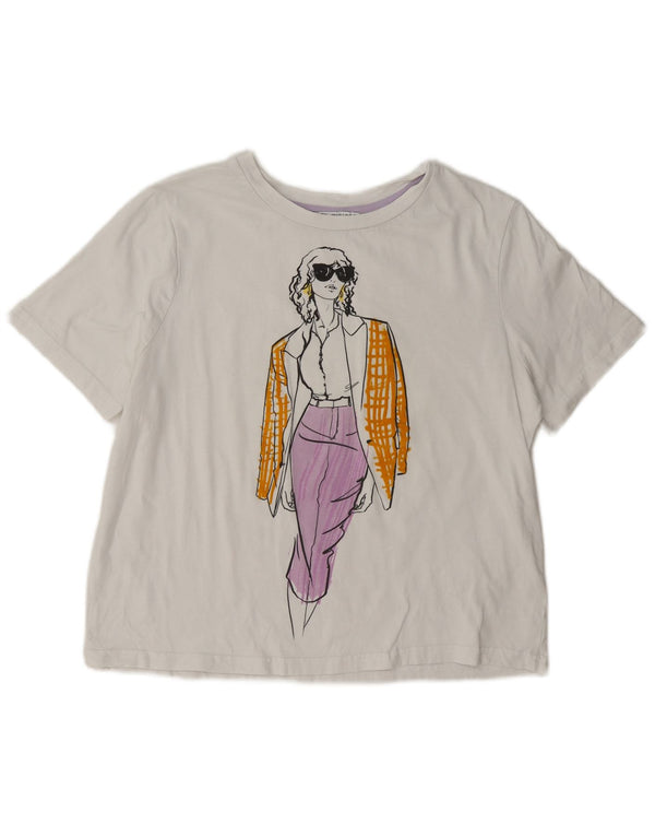 Zara Mujer Camiseta Gráfica Extragrande Top UK 10 Small Blanco
