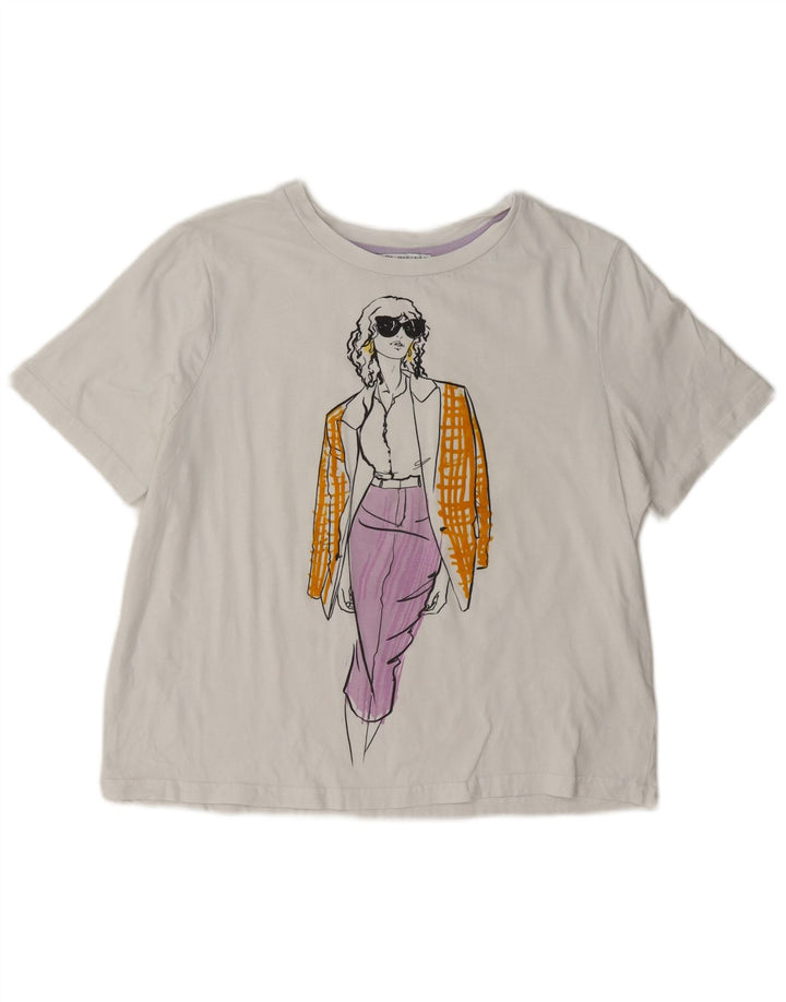 Zara Mujer Camiseta Gráfica Extragrande Top UK 10 Small Blanco