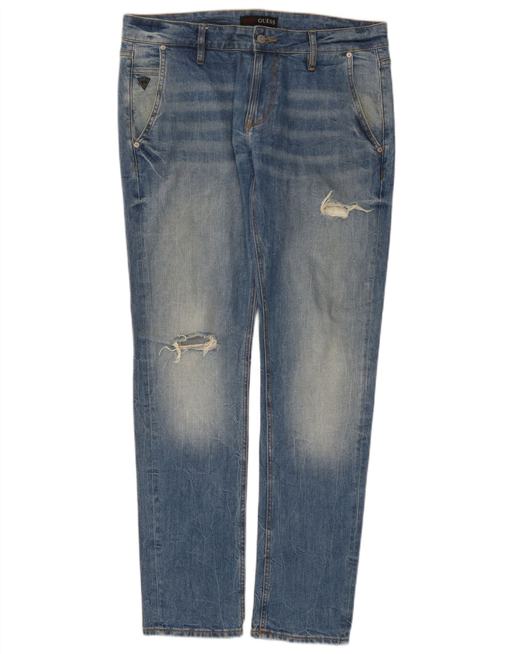 Guess Vaqueros ajustados desgastados para hombre W33 L32 Algodón azul