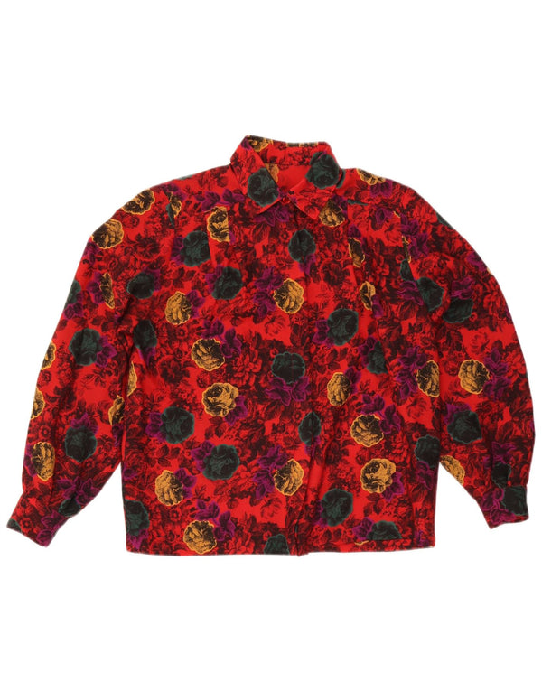 Vintage mujer camisa blusa Reino Unido 16 grande rojo floral