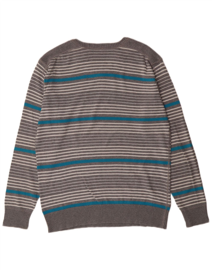 ANGELO LITRICO Suéter con cuello en V para hombre, grande, gris, a rayas
