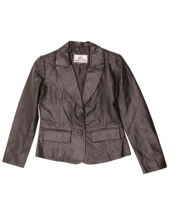 Vintage mujer 2 botones cuero Blazer chaqueta Reino Unido 10 pequeño negro