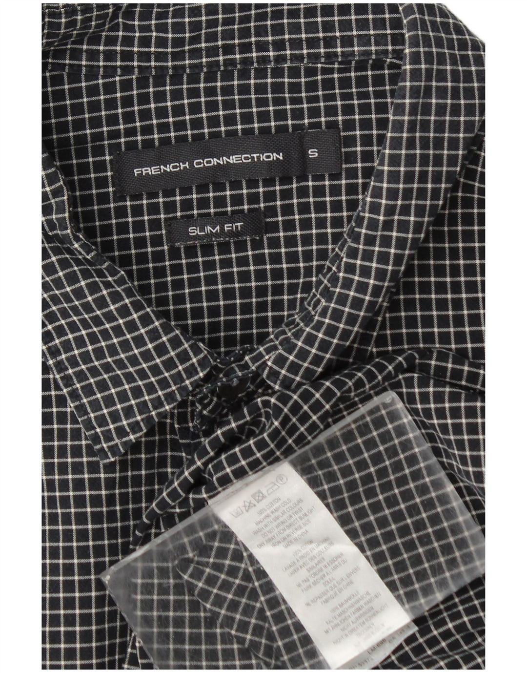 Camisa de franela de corte slim de algodón a cuadros negros pequeños de French Connection Hombre