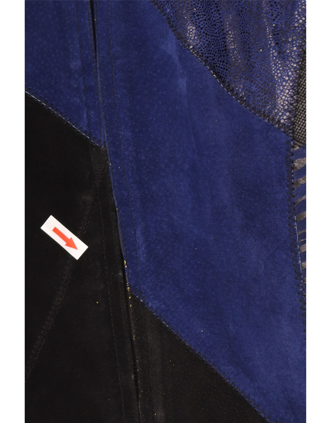 Vintage mujer ante abrigo Reino Unido 12 medio azul colorblock cuero