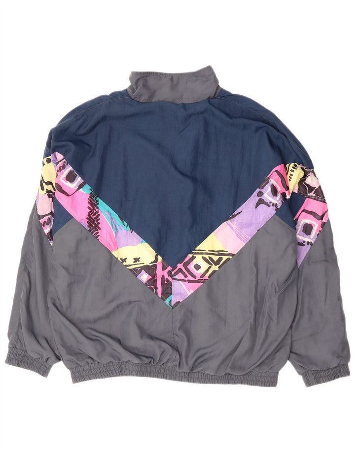 Vintage Hombres Chándal Top Chaqueta XL Gris Colorblock Poliéster 90s