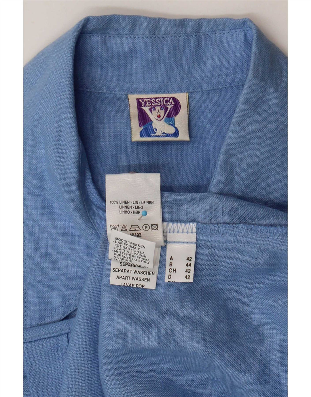 Camisa Yessica Mujer Manga Corta EU 42 Large Lino Azul