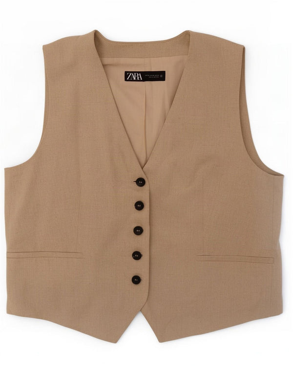 Zara Mujer Crop Chaleco ES 40 XL Algodón Beige
