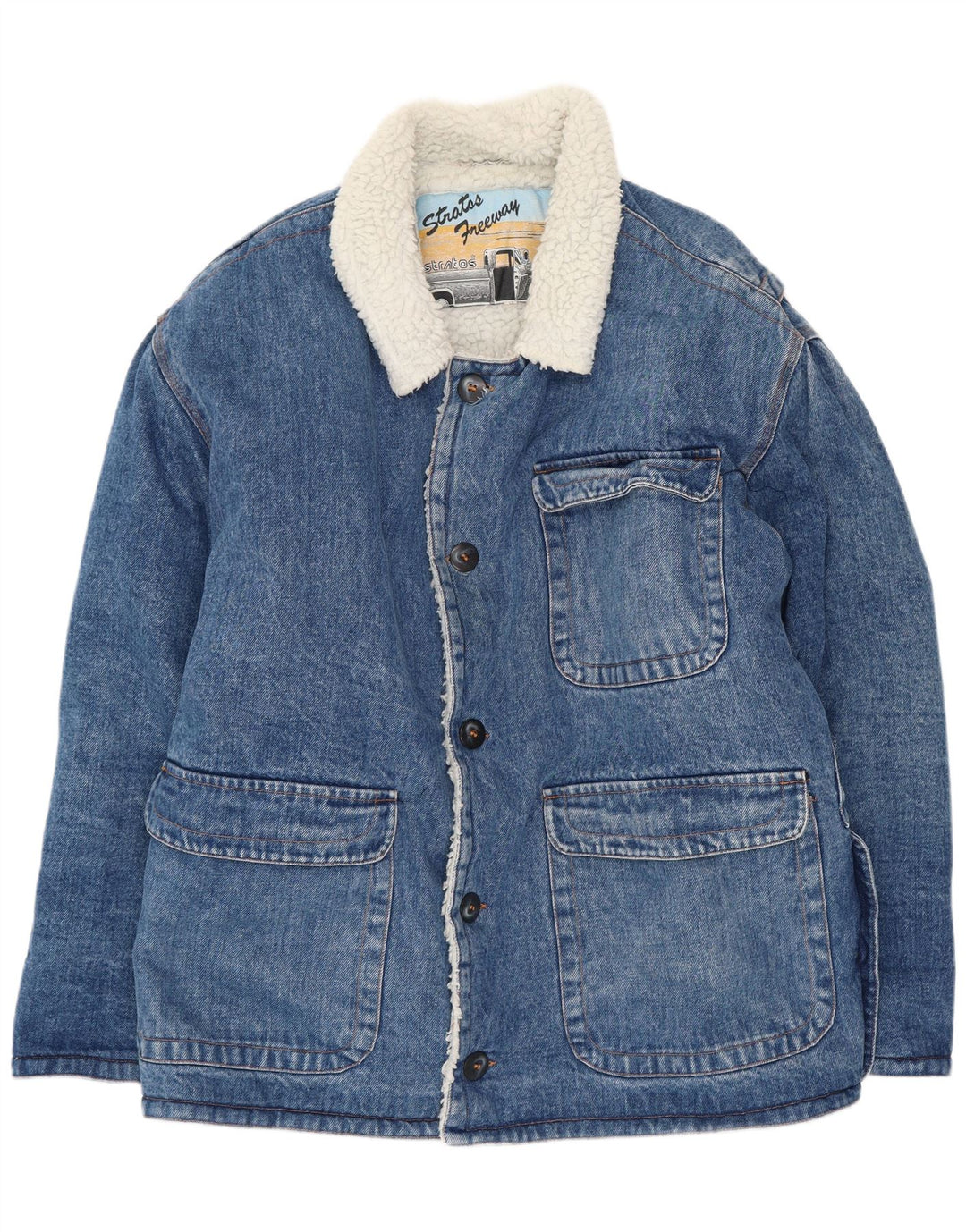 Stratos Chaqueta vaquera Sherpa para hombre Reino Unido 38 Azul medio Algodón Retro