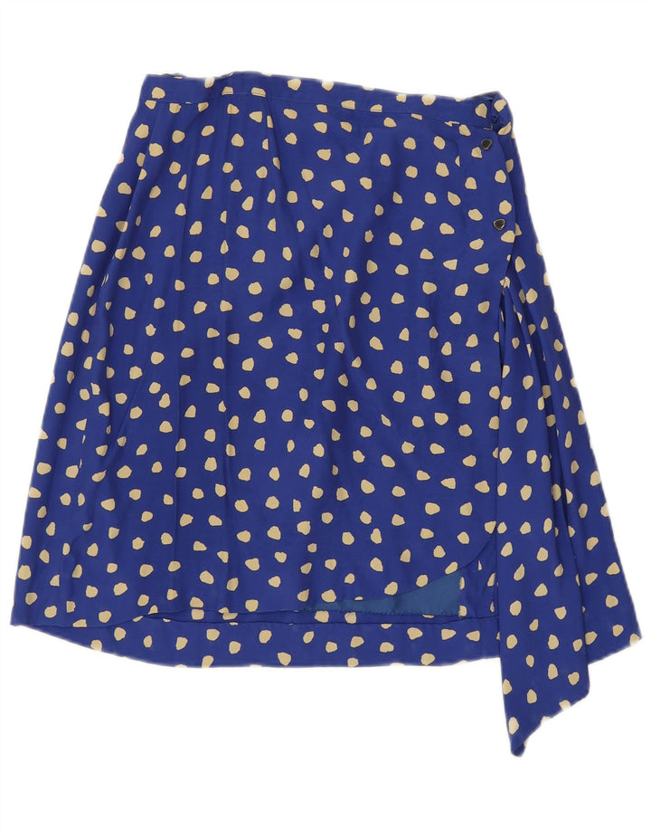 Vintage mujer A-Line falda W26 pequeño azul manchado