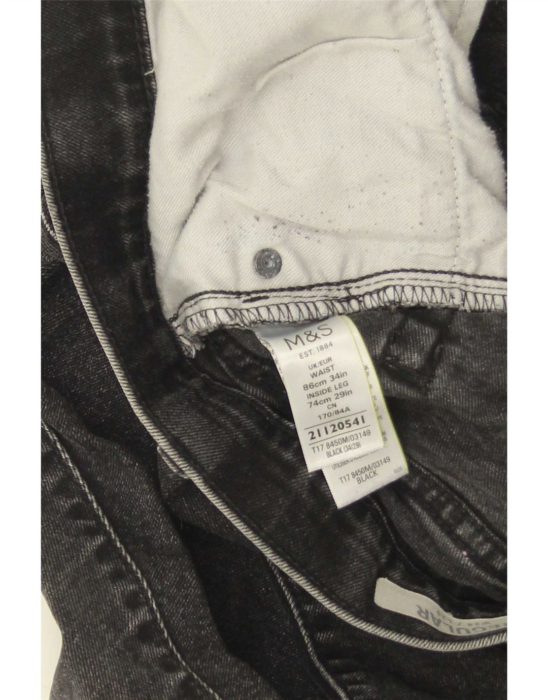 Marks & Spencer Vaqueros rectos para hombre W34 L29 Algodón negro