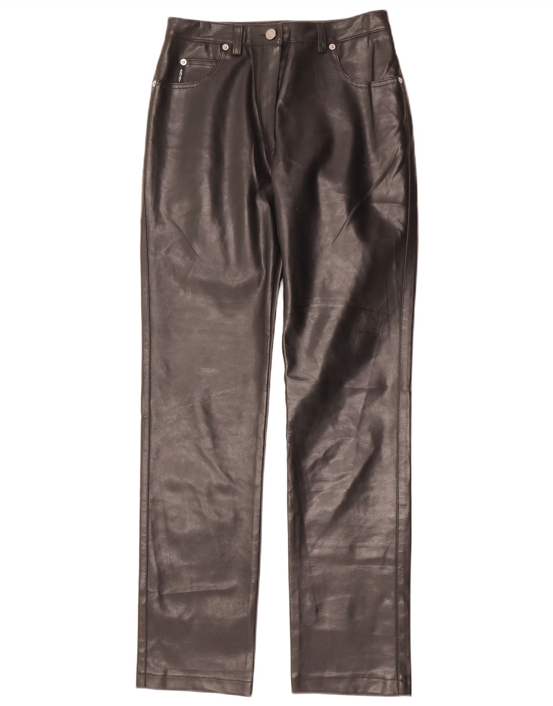 ARMANI Pantalón Recto De Piel Sintética W26 L31 Poliéster Negro Mujer