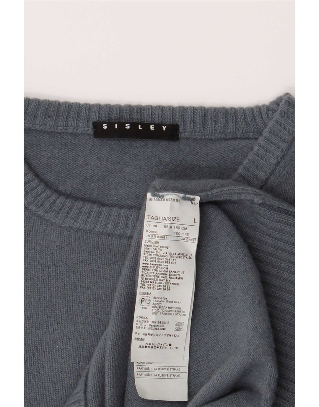 Sisley Suéter tipo jersey con cuello redondo para mujer UK 46 Large Grey Wool