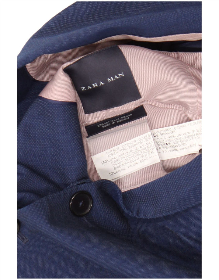 Zara Chaqueta tipo blazer de 2 botones para hombre EU 46 Small Blue Wool