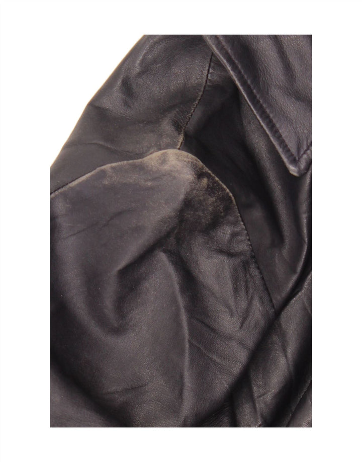 VINTAGE Womens 3 Button Blazer Jacket IT 42 Medium Navy Blue Leather Vintage Vintage and Second-Hand Vintage from Messina Hembry 