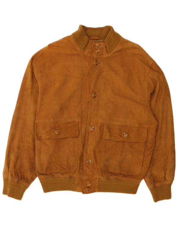 VINTAGE Chaqueta bomber de ante para hombre IT 50 Cuero marrón grande