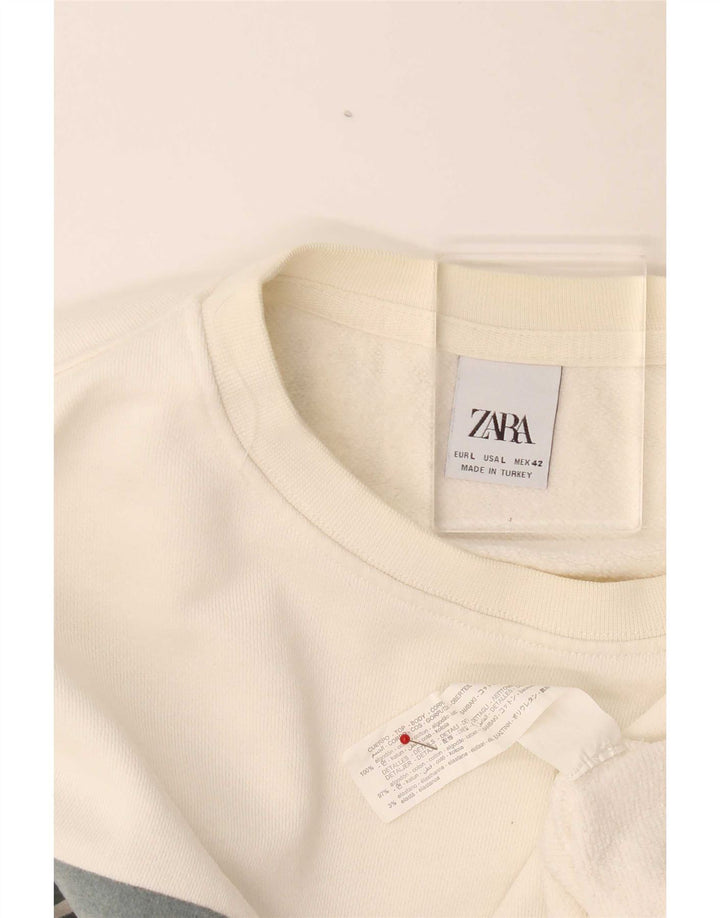 Zara Hombre Sudadera Jumper Large Blanco Roto Algodón Color Block