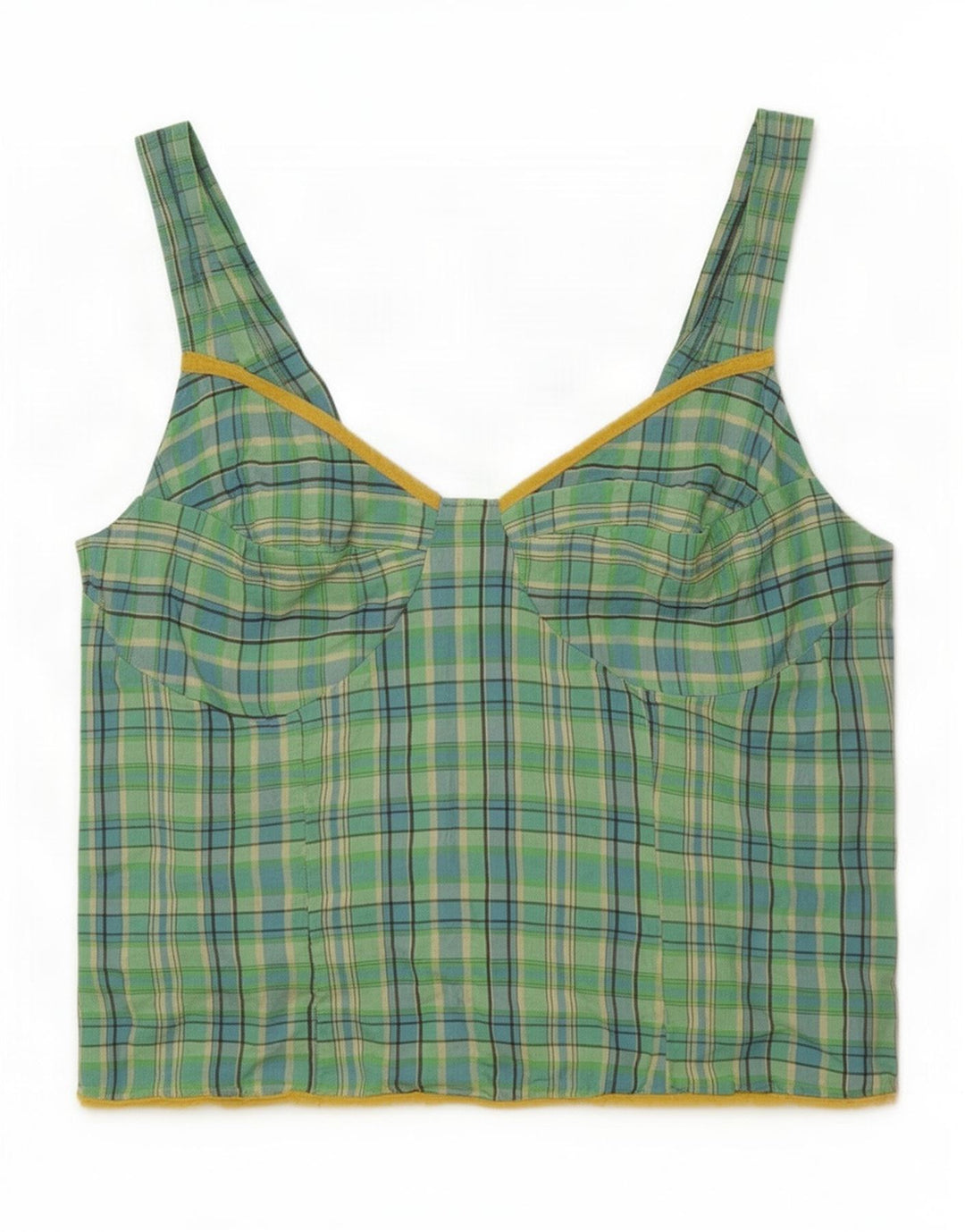 Vintage mujer Cami Top IT 44 Acetato de cuadros verde medio