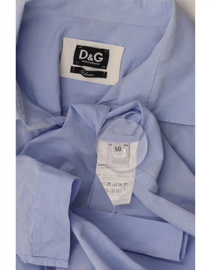 Dolce & Gabbana Hombre Camisa Slim Fit IT 50 Algodón Azul Medio
