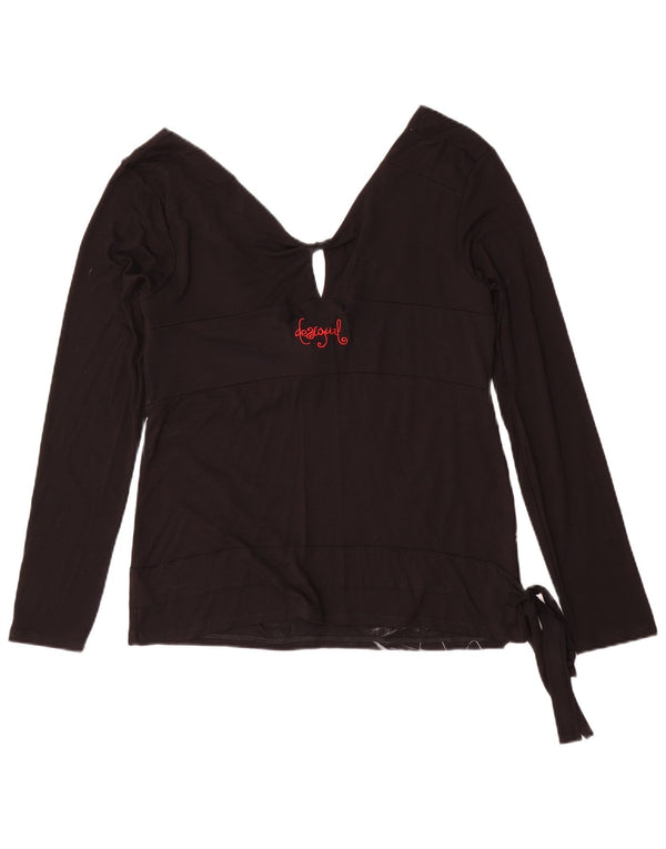 Desigual Mujer Blusa Gráfica De Manga Larga Top UK 40 XL Viscosa Negra