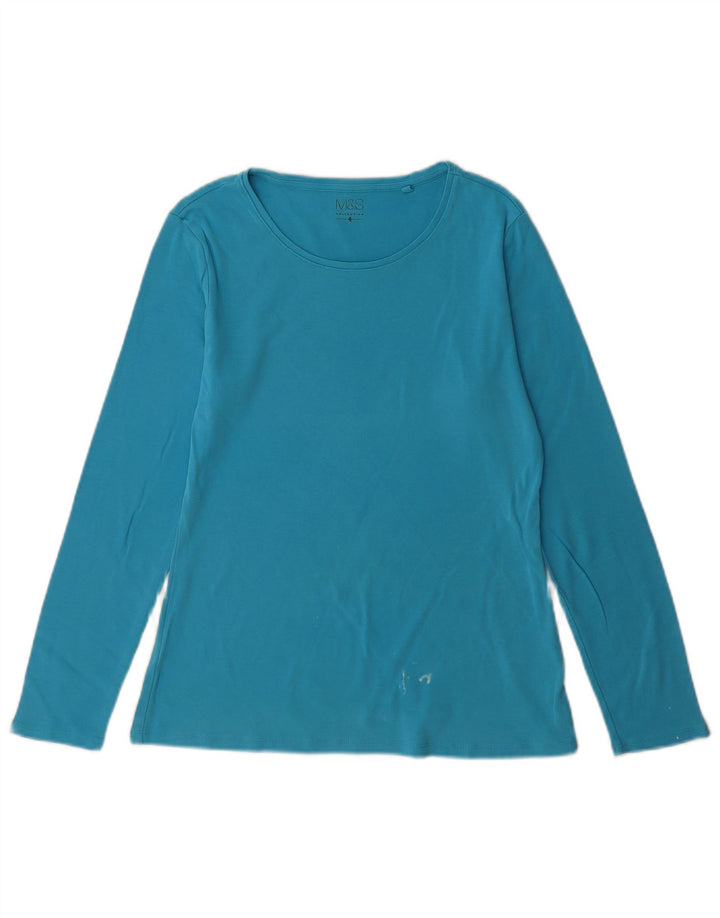 Marks & Spencer - Camiseta de manga larga para mujer, talla 40, talla grande, algodón azul