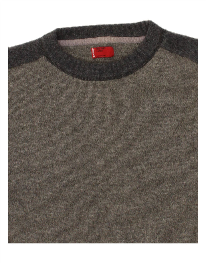 LEVI'S Jersey De Cuello Redondo Para Hombre De Lana De Cordero Gris Color Block Grande