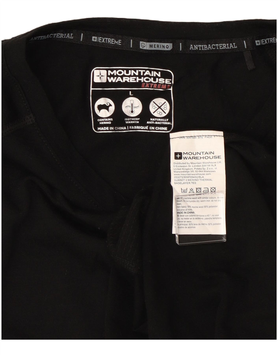 Camiseta para hombre Mountain Warehouse Top grande de lana negra