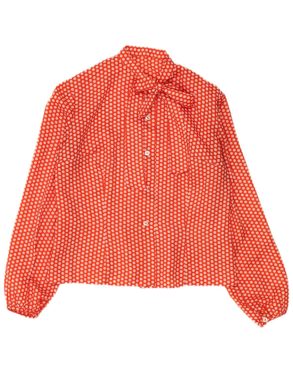 Vintage mujer frente corbata camisa blusa Reino Unido 14 medio naranja lunares