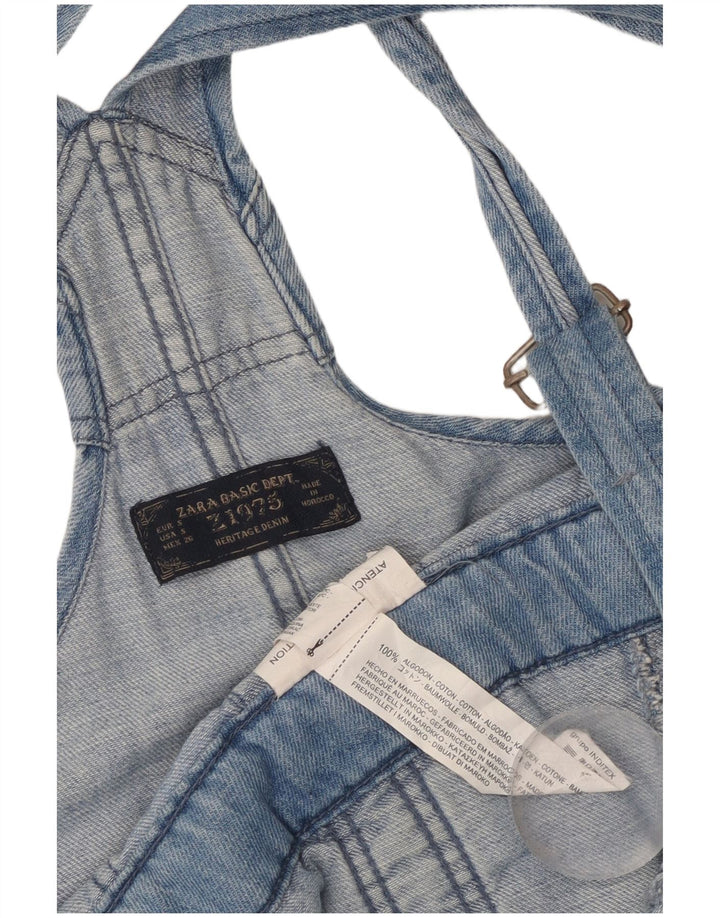 Zara Mujer Vaqueros Cónicos Con Peto Desgastados Pequeño W28 L27 Algodón Azul
