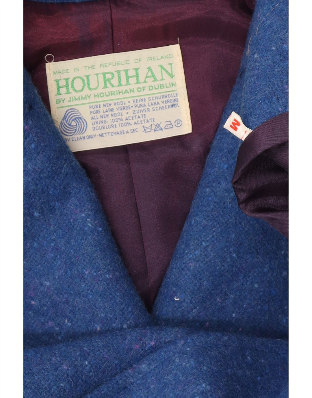 Jimmy Hourihan Capa para mujer UK 44 Lana virgen moteada azul medio
