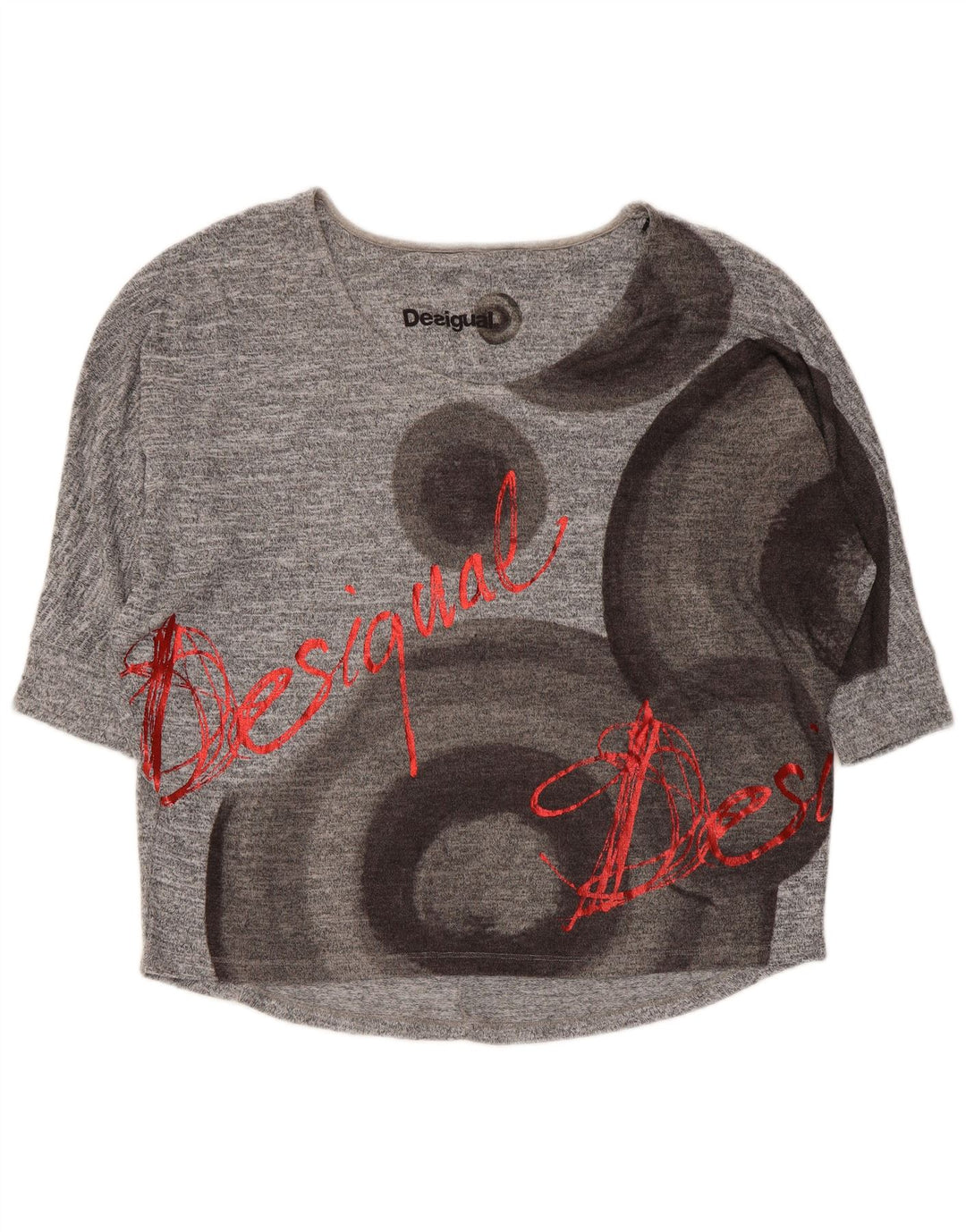 Desigual Top gráfico para mujer manga 3/4 UK 44 Gris medio Geométrico