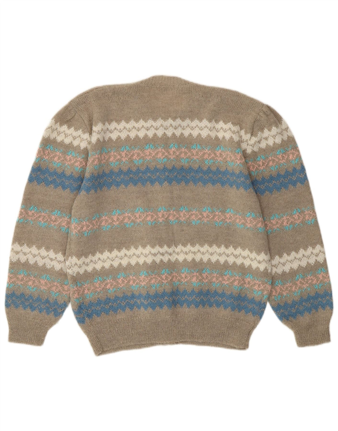 Vintage mujer Cardigan suéter Reino Unido 12 Gris Medio Fair Isle