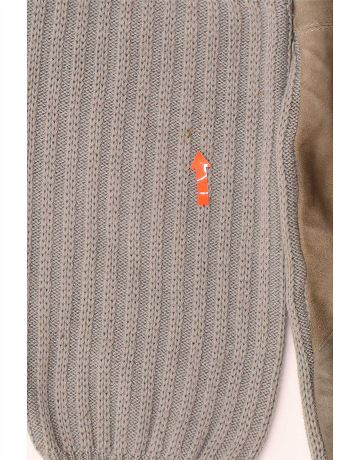 Vintage hombres cuello redondo jersey suéter grande gris colorblock lana