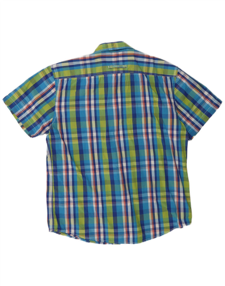 CAMEL ACTIVE Camisa de manga corta para hombre de algodón con cuadros multicolores grandes