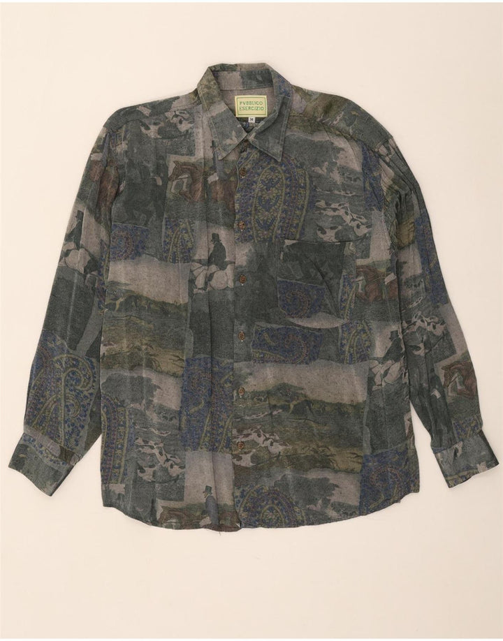 Vintage hombres patrón abstracto camisa medio rayón multicolor