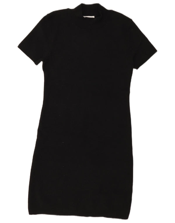 Zara Vestido Camiseta Mujer UK 44 Grande Poliéster Negro