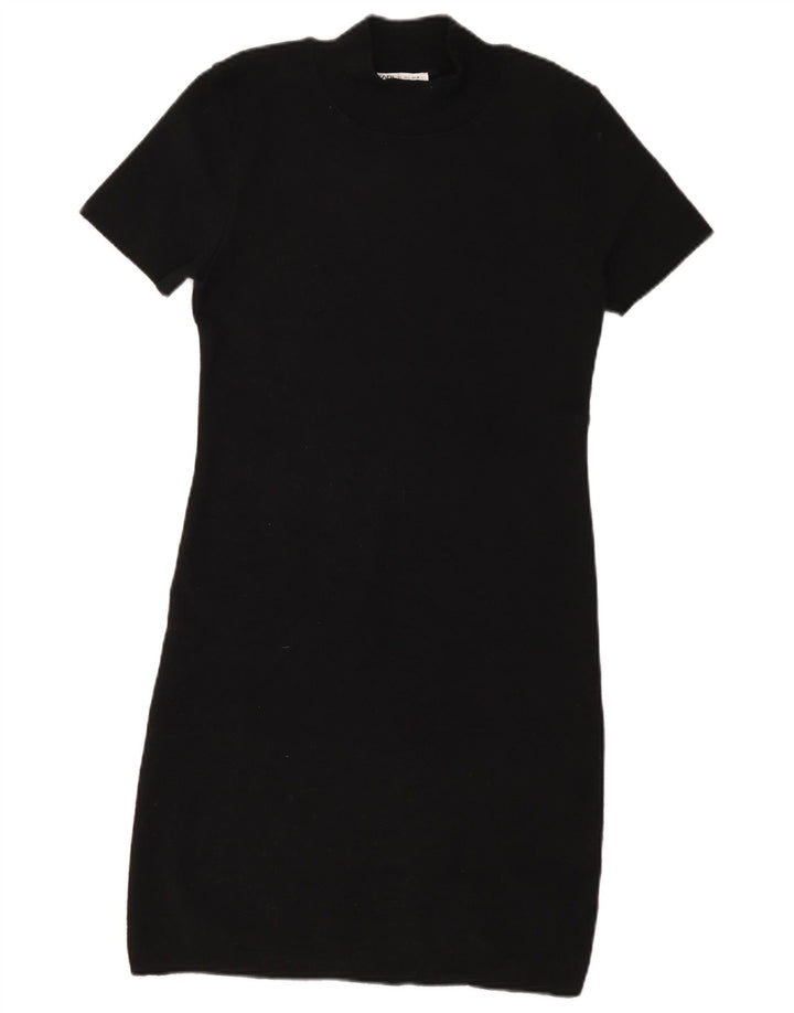 Zara Vestido Camiseta Mujer UK 44 Grande Poliéster Negro