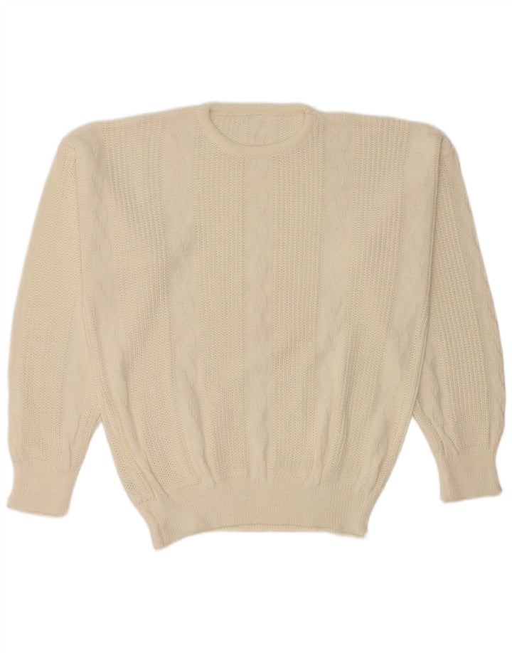 VINTAGE Jersey de cuello redondo para hombre IT 52 Acrílico blanco grande