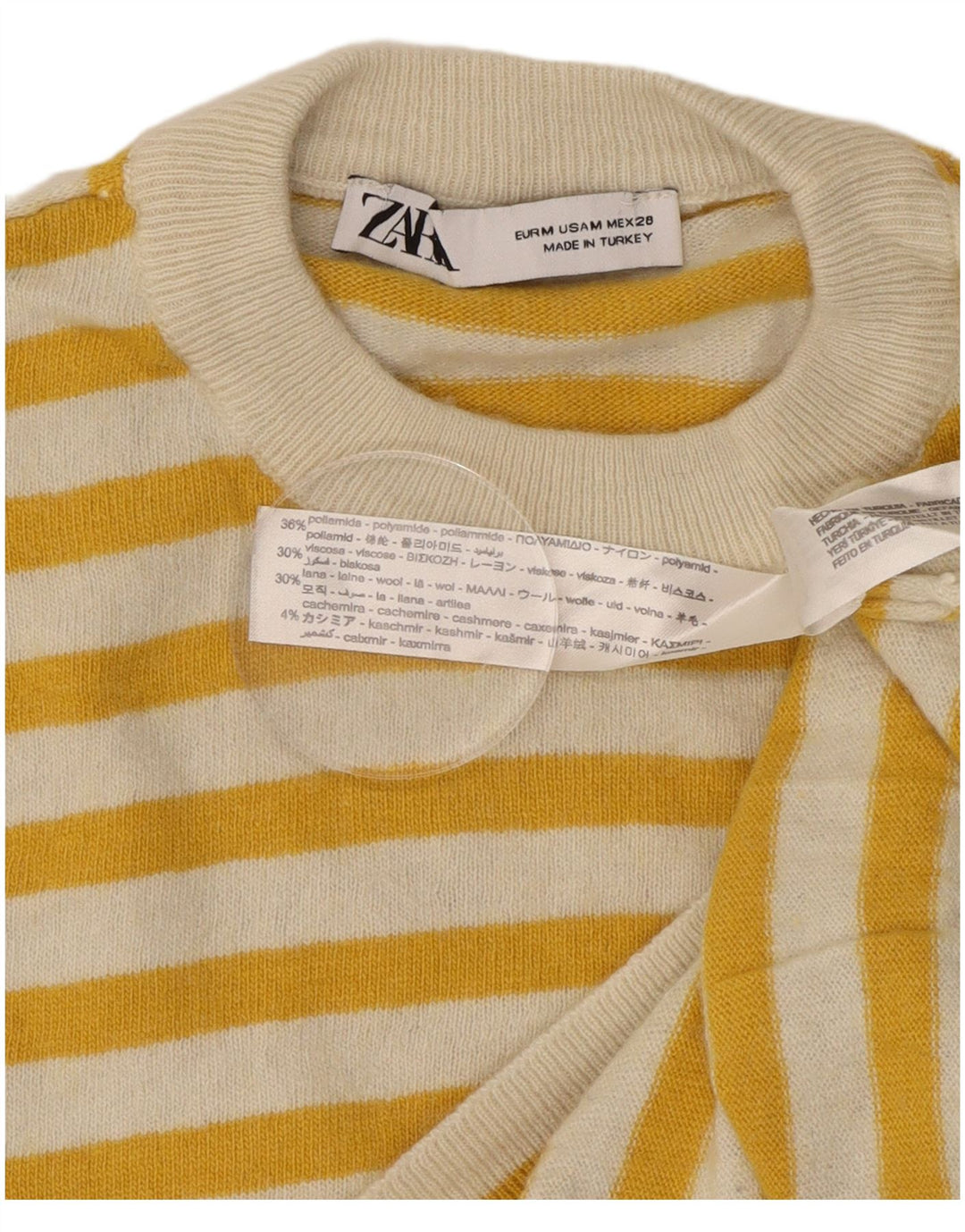 Zara Jersey De Cuello Redondo Para Mujer UK 44 Poliamida A Rayas Amarilla Mediana