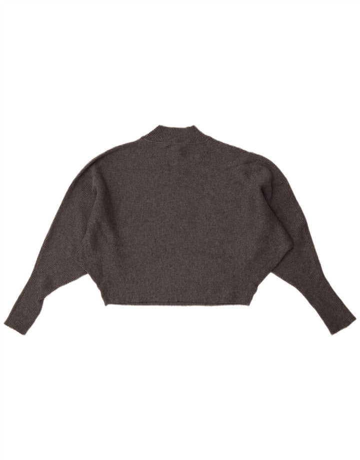 Zara Mujer Batwing Crop Turtle Neck Jumper Sweater UK 44 Gris Medio