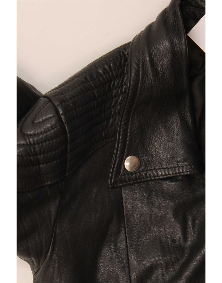 Vintage mujer cuero biker chaqueta Reino Unido 4 XS negro