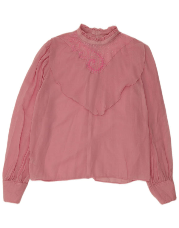 Vintage mujer manga larga blusa Top Reino Unido 14 lana rosa mediana