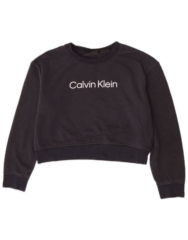 Calvin Klein Sudadera Corta con Gráfico para Mujer UK 14 Medium Azul Marino