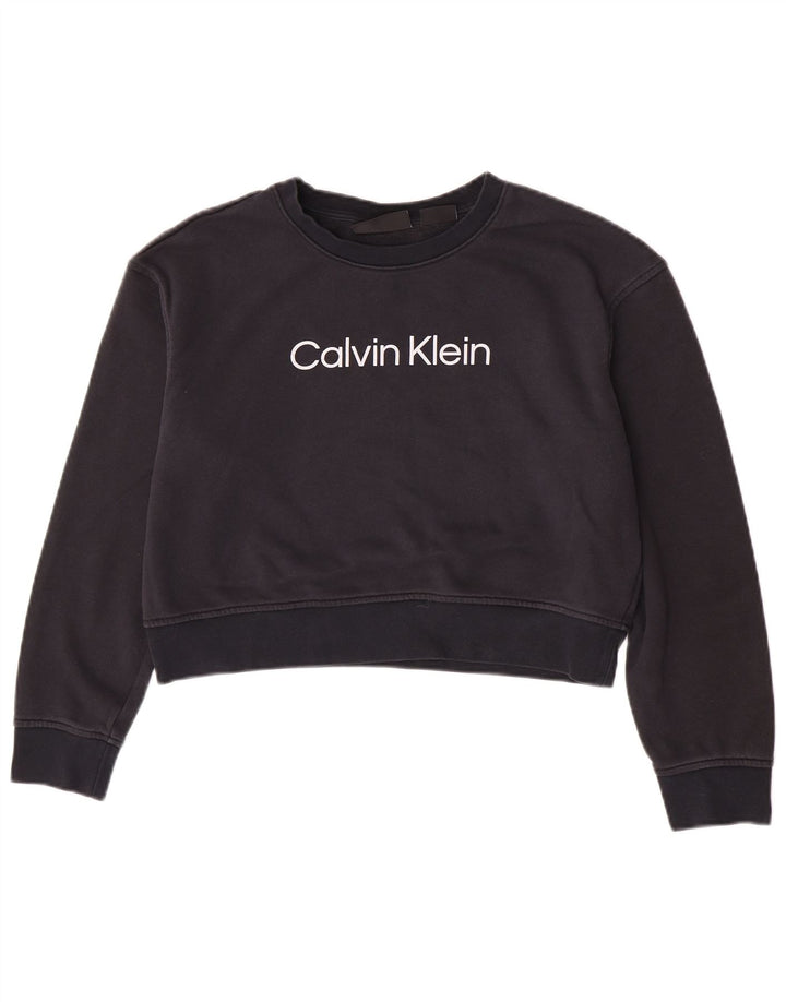 Calvin Klein Sudadera Corta con Gráfico para Mujer UK 14 Medium Azul Marino