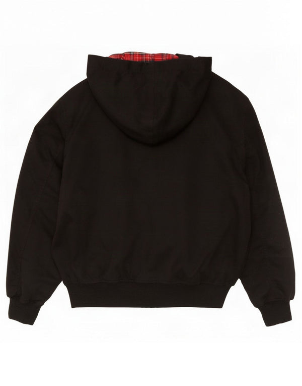 Vintage hombres con capucha chaqueta bomber Reino Unido 36 pequeño poliéster negro