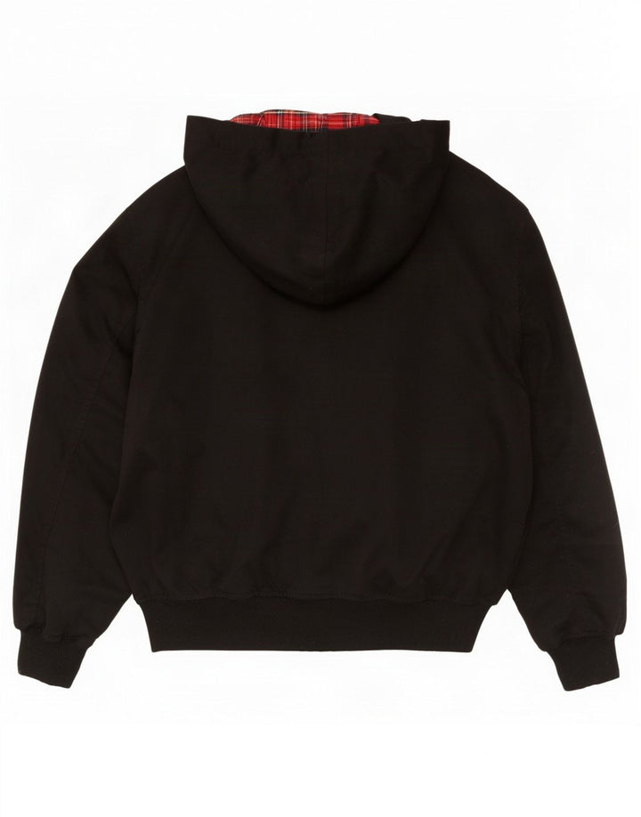 Vintage hombres con capucha chaqueta bomber Reino Unido 36 pequeño poliéster negro