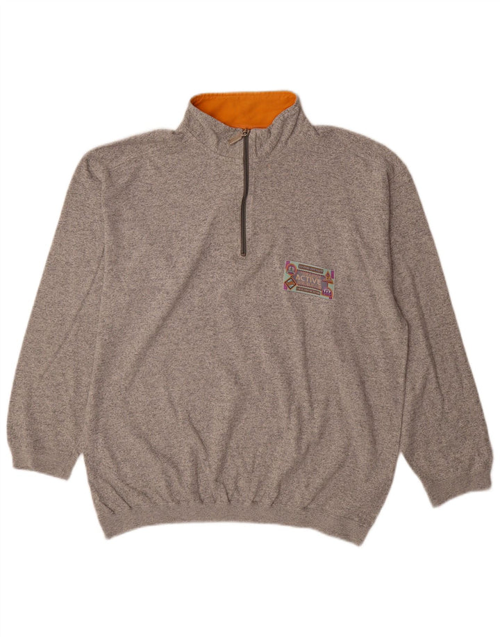 Active - Sudadera con cuello y cremallera para hombre, jersey de algodón gris medio