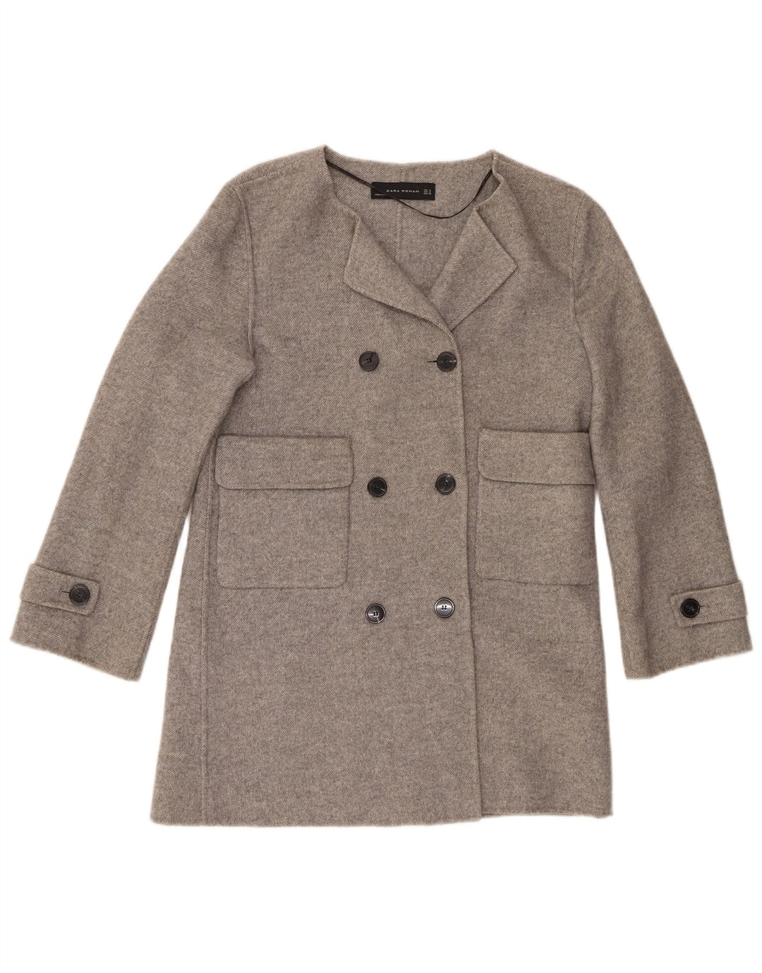 Zara Mujer Abrigo Cruzado UK 44 Lana Gris Medio