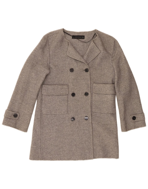 Zara Mujer Abrigo Cruzado UK 44 Lana Gris Medio