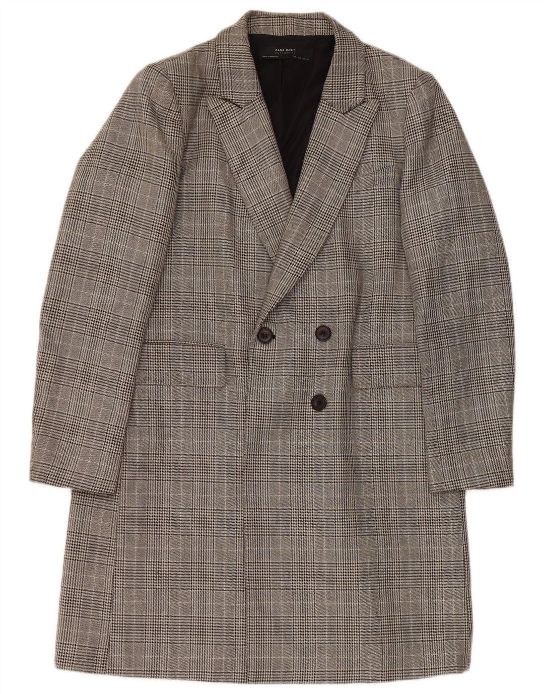 Zara Mujer Abrigo Cruzado UK 46 Poliéster A Cuadros Gris Grande